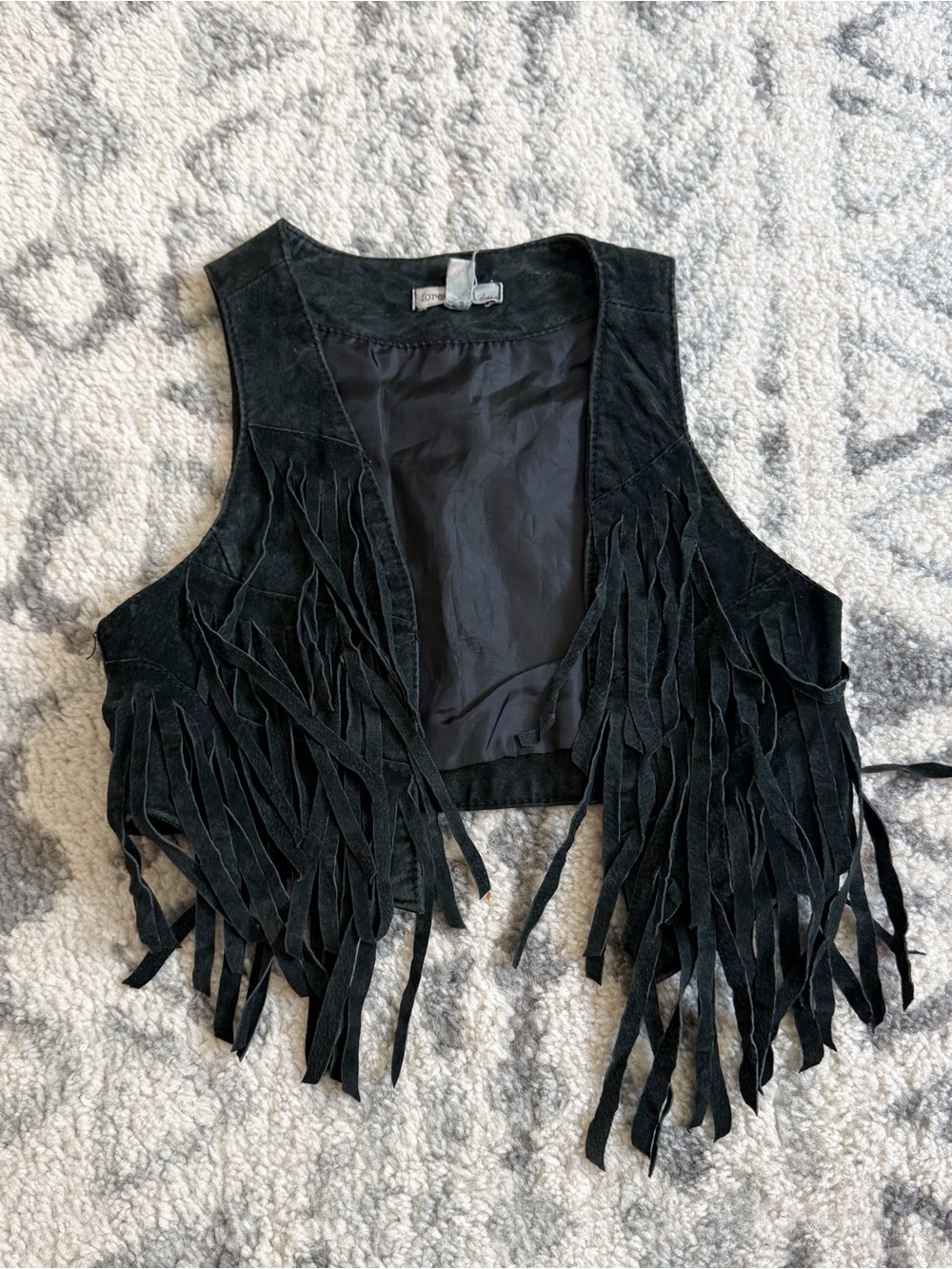 Forever 21 Black Fringe Suede Vest